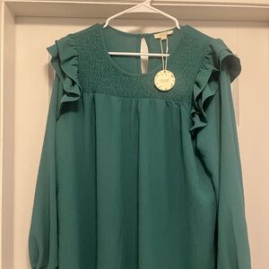 Teal Ruffle Blouse